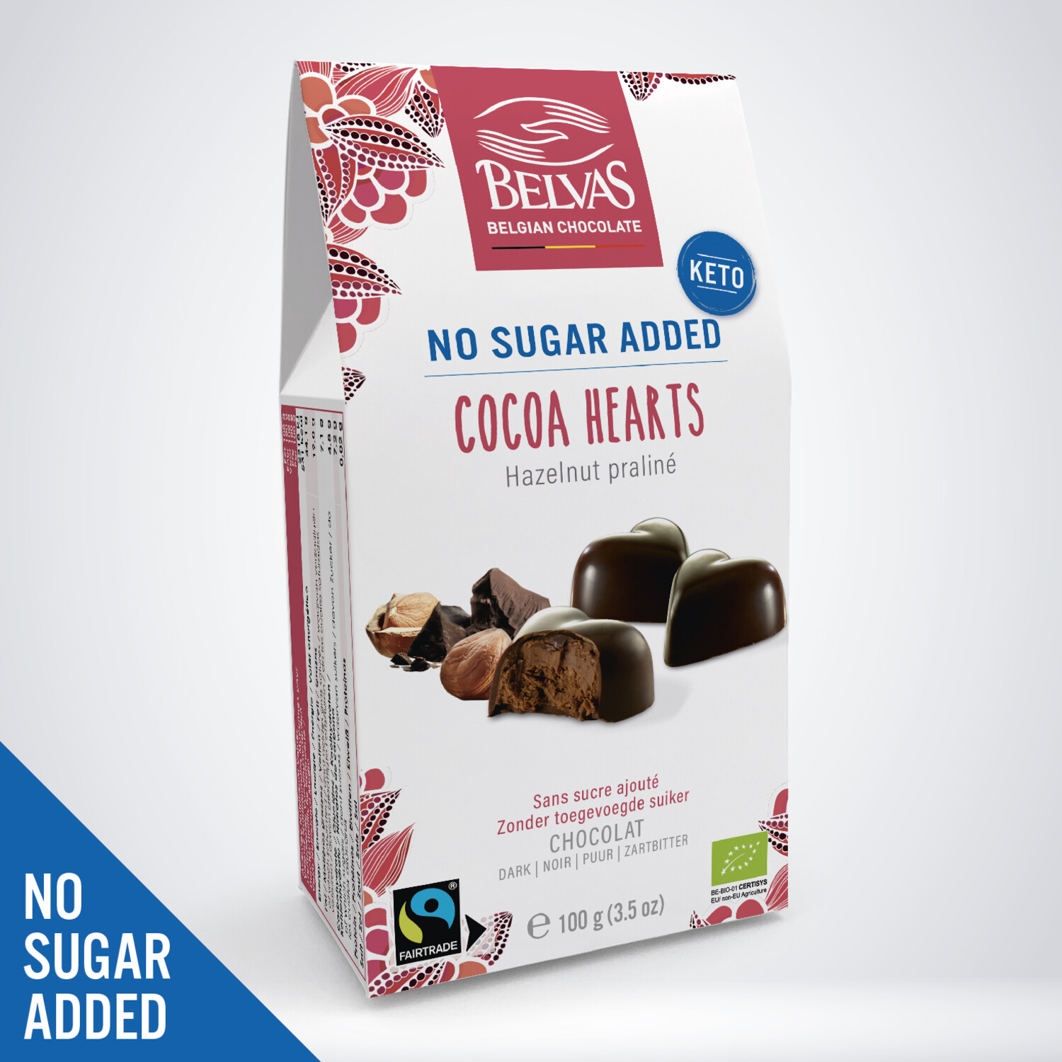 Cocoa hearts with no added sugar – with inulin (100g) PF00187 – Belvas