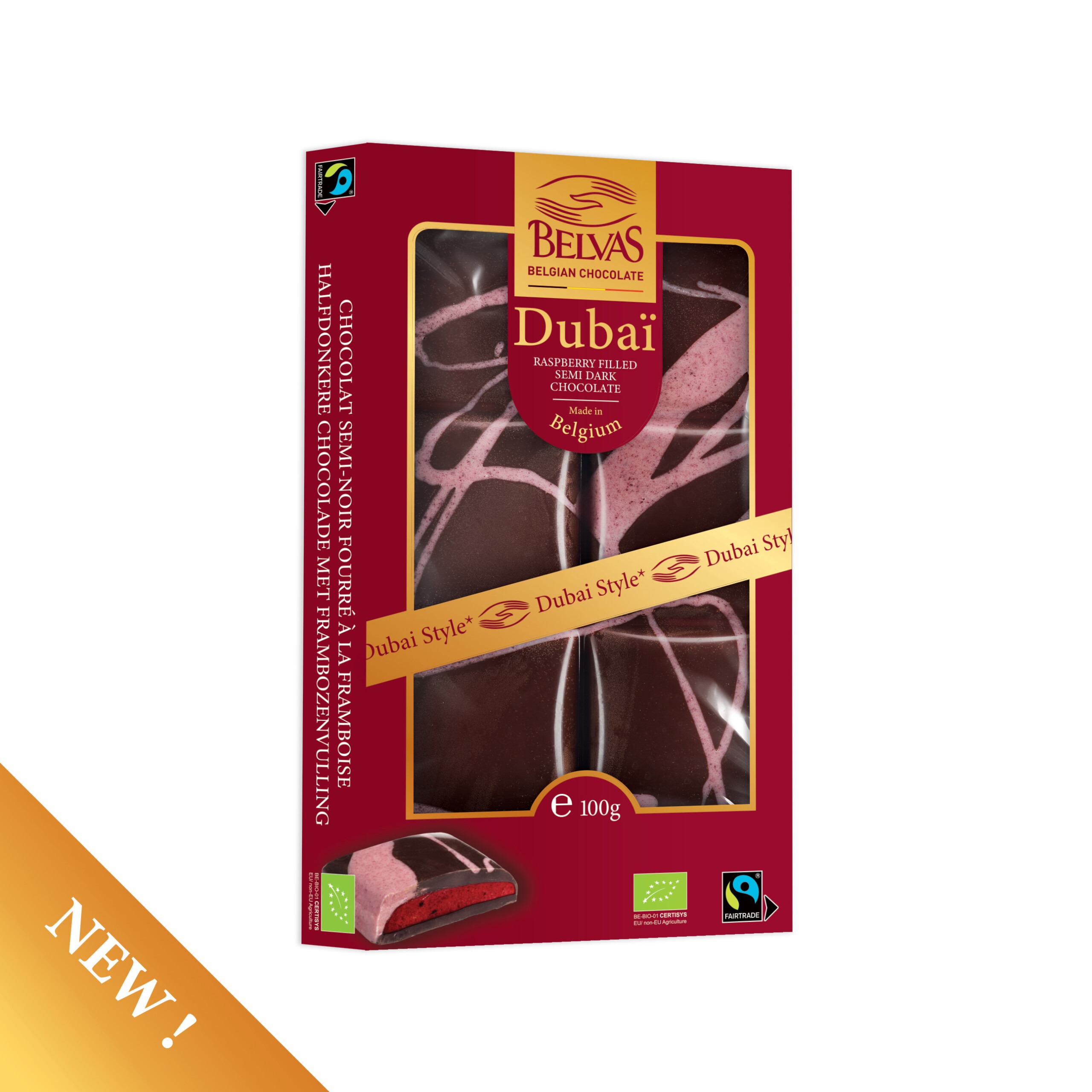 Tablette de chocolat – Dubaï Style – Chocolat noir fourré à la framboise (100g)